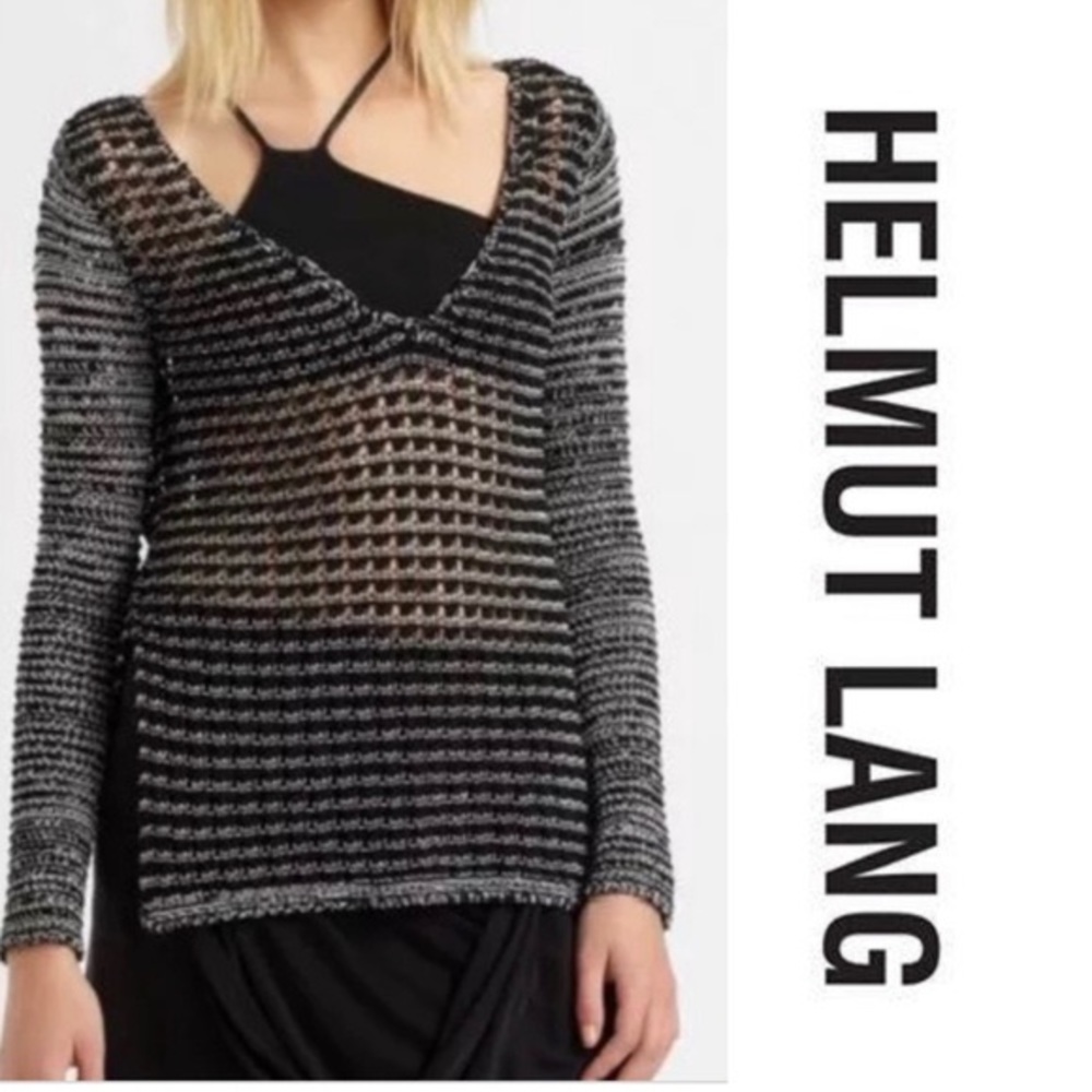Helmut Lang Black Long Open Knit Sweater Top